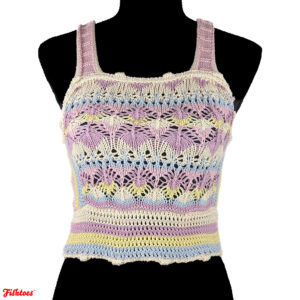 Zara Pastel Rainbow Crochet Woven Crop Top Tank Top Women's Small Thrift Fishtoes