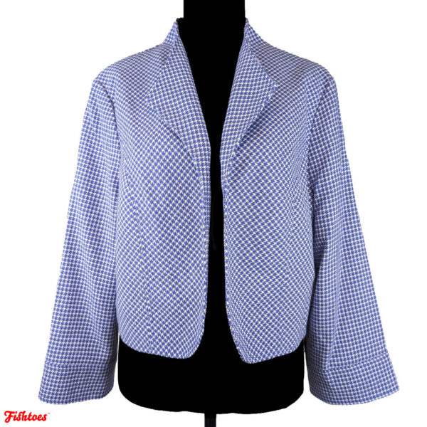 Anne Klein Blue White Patterned Short Buttonless Jacket Women's XL Size 16