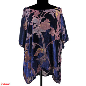 Bobeau Blue Putplr Pink Velvet Floral Shirt Top Blouse 2X XL Women's Romantic Evening Shirt