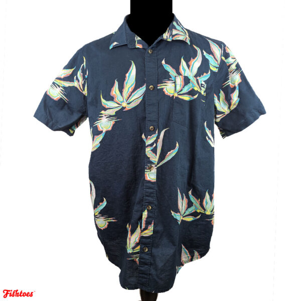 Billabong Dark Blue Neon Floral Short Sleeve Patterned Collared Button Up Shirt Men's Large