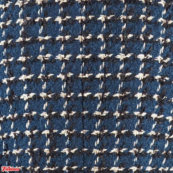 Cyan Blue Black White Tweed Fabric