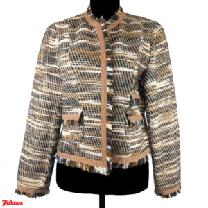 Brown Tan Black White Fringe Thick Woven Jacket Women's Medium Thrift Fishtoes