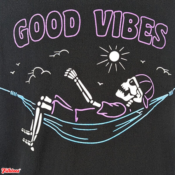 Call Your Mother Good Vibes Skeleton Hammock Printed Shirt Women's Medium