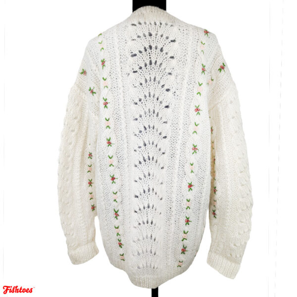 Chelsea Young Mohair Wool Cream Embroidered Flowers Sweater Women's Medium