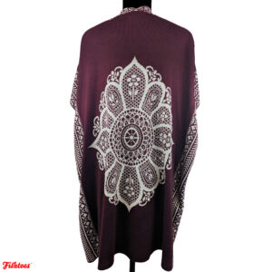 Energe World Wear Wine Red Mandala Pattern Cover Up Sweater Shawl Women's 1x XL