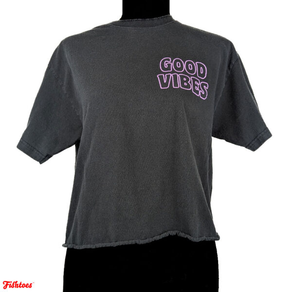 Good Vibes Crop Top Black Purple Skeleton Crop Top T-Shirt Women's Medium