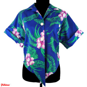 Hilo Hatties Vintage Hawaii Hawaiian Short Sleeve Shirt 1 Button Blue Green Pink Women's Small Thrift Fishtoes