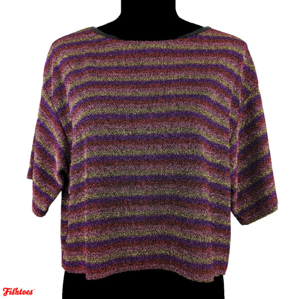 If She Loves Me Gold Red Purple Pink Striped Sparkle Short Sleeve Crop Top Shirt Women's Small