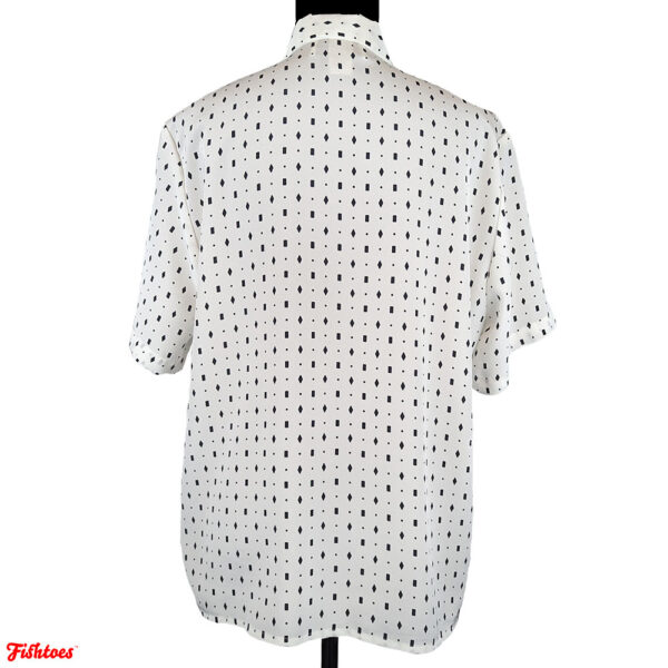 Impressions Square Diamond Patterned Button Up Short Sleeve Collared White Shirt Women's 12 Small