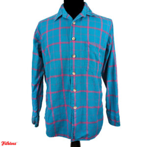 James River Traders Men's Large Teal Hot Pink Plaid Long Sleeve Button Up Shirt 90's