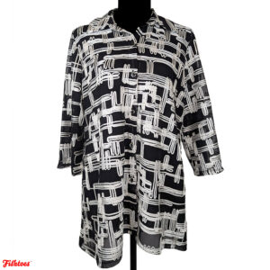 JM Collection Black And White Sheer Lines Pattern Button Up Collared Shirt Women's PM Petite Medium