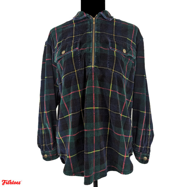 Jones New York Sport Green Red Yellow Plaid Long Sleeve Quarter Zip Jacket Sweater Women's Small Petite