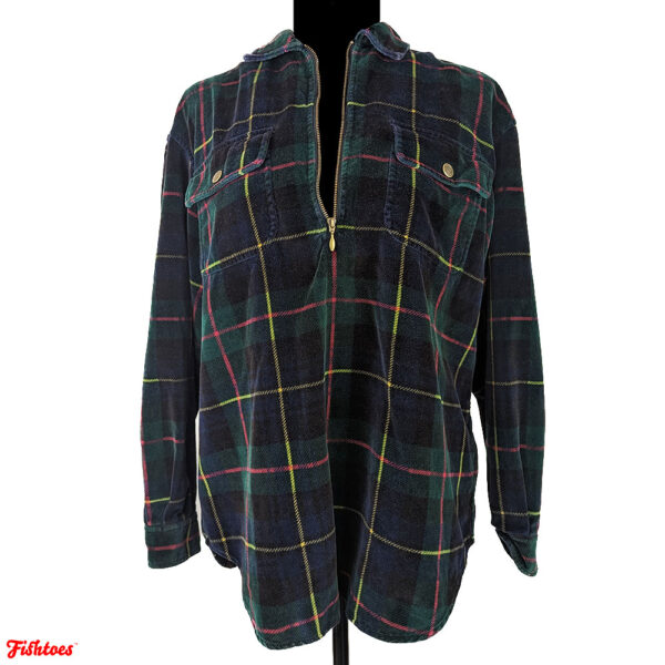 Jones New York Sport Green Red Yellow Plaid Long Sleeve Quarter Zip Jacket Sweater Women's Small Quarter Zip