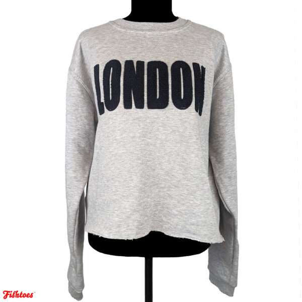 London Printed Word Grey Gray Cropped Sweatshirt Women's XL