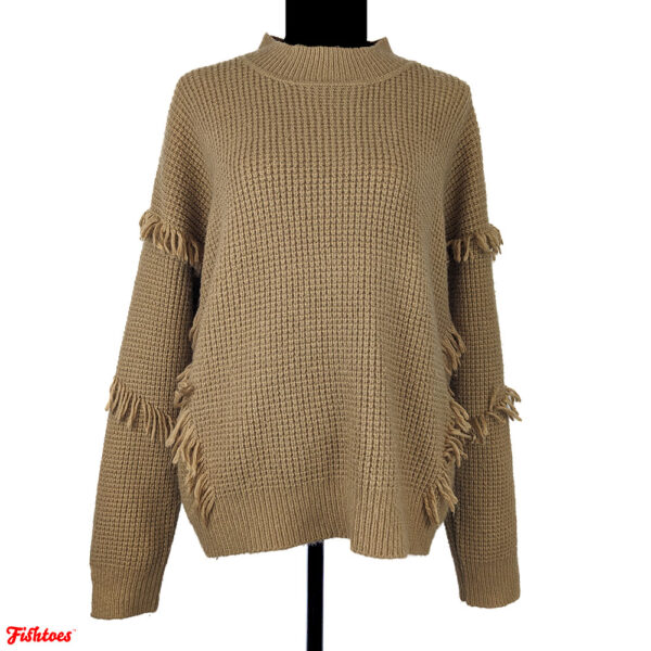 Michael Kors Brown Tan Fringe Sleeves Sweater Women's XK