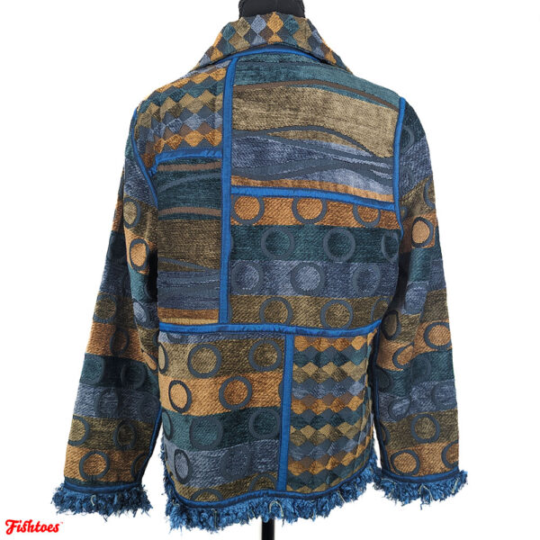 Mix Match Pattern Blue Fur Trim Yak Magik Jacket Women's Large