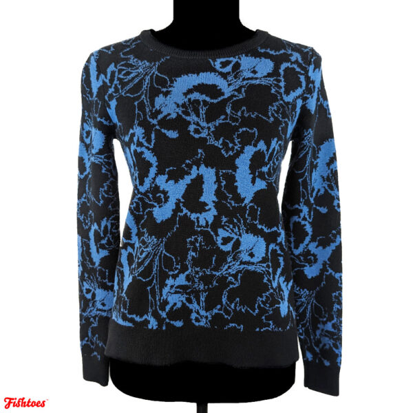 Philosophy Black & Baby Blue Floral Pattern Knit Sweater Women's XS