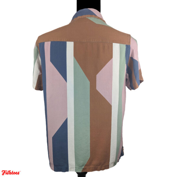 Pink Blue Green Brown Color Block Men's Small Short Sleeve Dress Shirt Topman