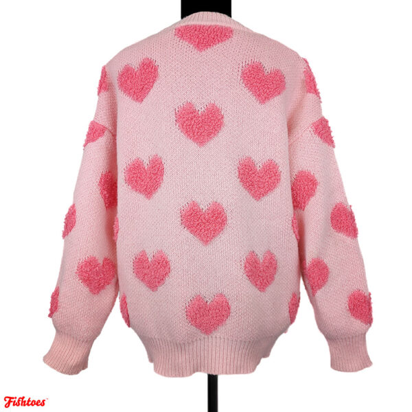 Pink Hearts Pattern Knit Sweater Women's Large