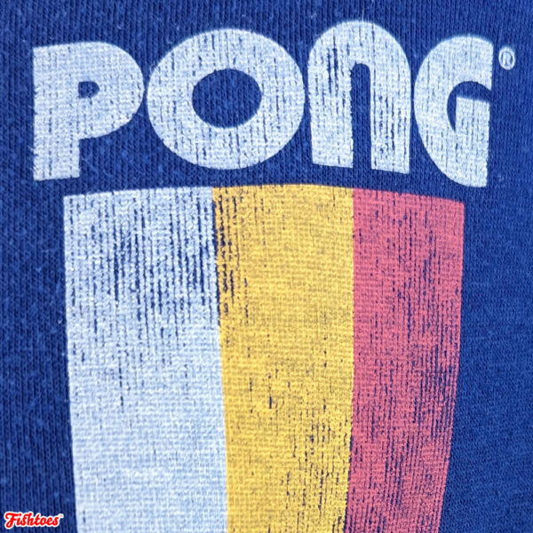 Pong Printed Graphic Print Short Sleeve T-Shirt Blue White Red Yellow Women's Medium