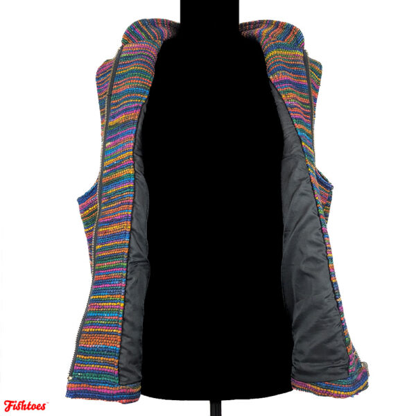 Rainbow Tie Dye Silk Vest Chicos Women's 2 Medium Zip Up