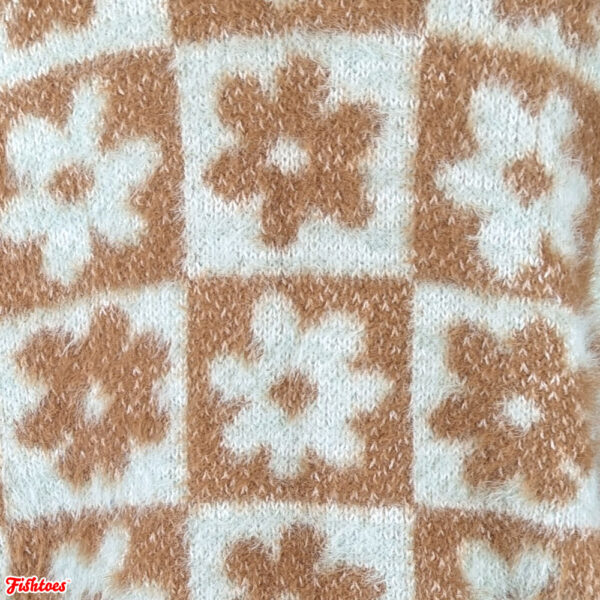 Retro Flower Checkered Fuzzy Faux Fur Fabric