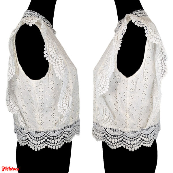 Sim & Sam Turtleneck Lace Eyelet Blouse Top Frilly Women's Medium