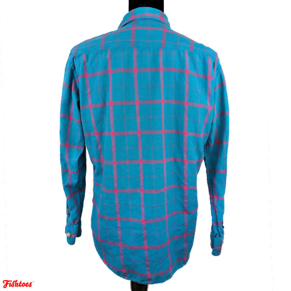 Teal Hot Pink Plaid Long Sleeve Button Up Men's Large Shirt