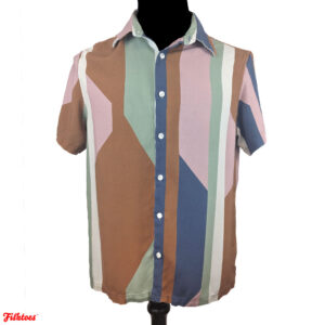 Topman Men's Small Modern Geometric Color Block Pastel Short Sleeve Dress Shirt