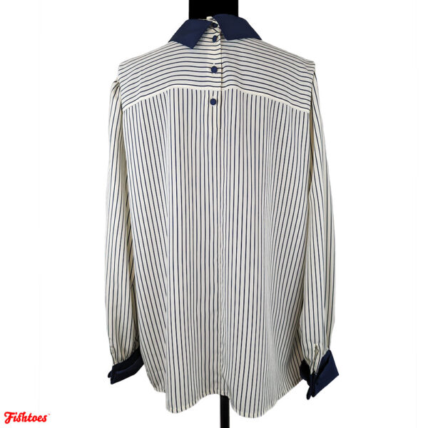 True Authentic Vintage White Blue Pinstripe Collared Long Sleeve Business Shirt Women's Large 20 W 40