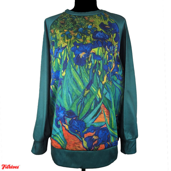 Unique Green Painted Floral Flowers Printed Sweatshirt Women's XL