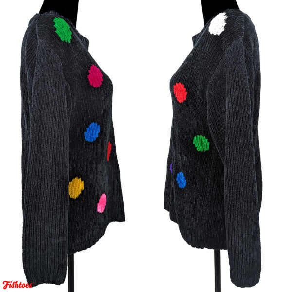 Vintage 90's Colorful Polka Dots Black Long Sleeve Sweater Women's Small