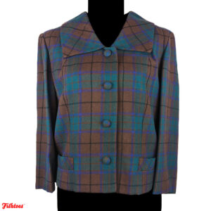 Vintage Fine Tailoring Al Jean Aljean Canada Women's Size 14 Large Plaid Collared Button Up Cropped Jacket Brown Blue Green