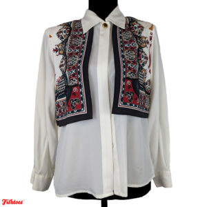 Vintage Korean White Collared Shirt With Intricate Detailed Vest Long Sleeve Size 6 XS Extra Small