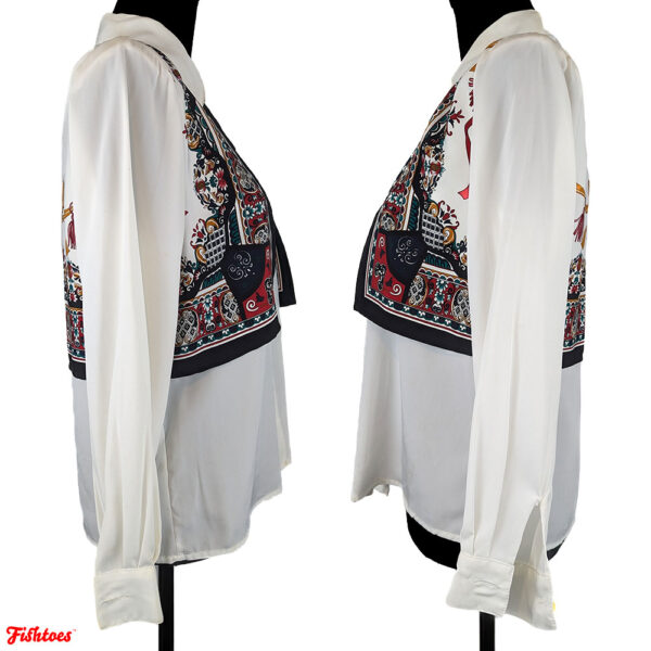 Vintage Korean White Long Sleeve Shirt With Intricate Vest Women's 6 Extra Small