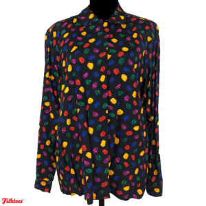 Vintage Rainbow Polka Dots Pattern Black Collared Button Up Blouse Top Long Sleeve Shirt Women's Small Thrift Fishtoes