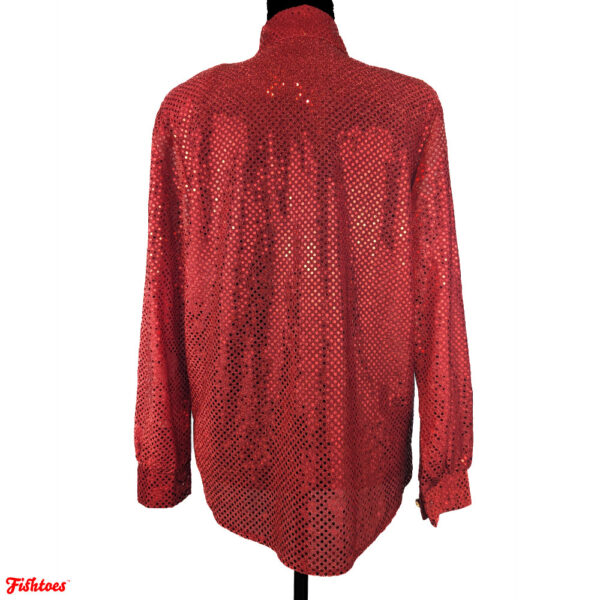 Vintage Red Sequin Collared Long Sleeve Button Up Shirt Women's Small