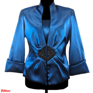 Vintage Xscape Joanna Chen Bright Blue Formal Beaded Blazer Jacket Tank Top Blouse Matching Set Shoulder Pads Women's 6 Small Shoulder Pads 90's