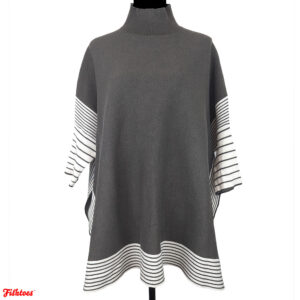 Voy Grey Gray White Striped Tunic Turtleneck Women's Large