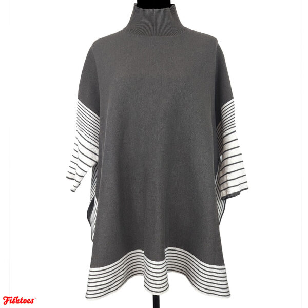 Voy Grey Gray White Striped Tunic Turtleneck Women's Large