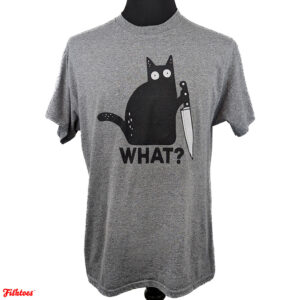 What Black Cat Holding Knife Printed T-Shirt Men's Large