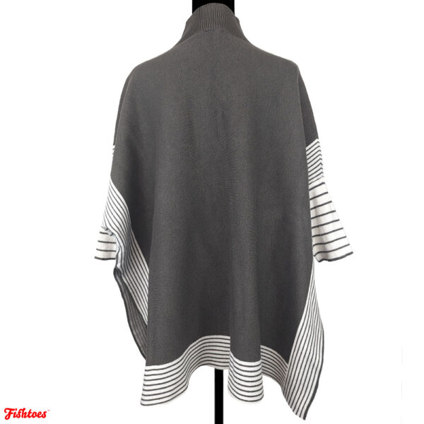 Women's Large Tunic Sweater Grey White Striped Turtleneck Tunic Voy