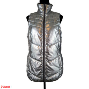 Xersion Packable Silver Puffer Jacket Turtleneck Zip Up Long Women's Small