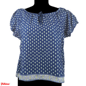 Vintage AZ Arizona Jean Company Brand Blue Floral Flowered Peasant Cottage Hippie Puff Sleeves Shirt Tie Women's Large