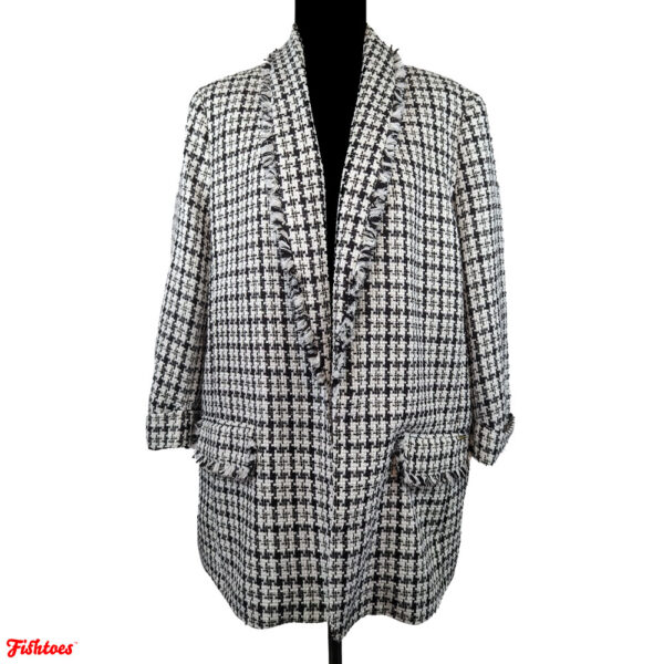 Anne Klein Black White Plaid Houndstooth Tweed Jacket Women's XL