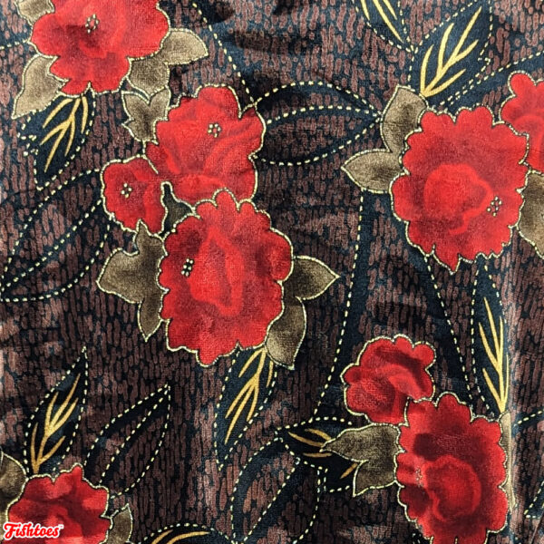 Black Brown Red Green Rose Velvet Vintage Fabric