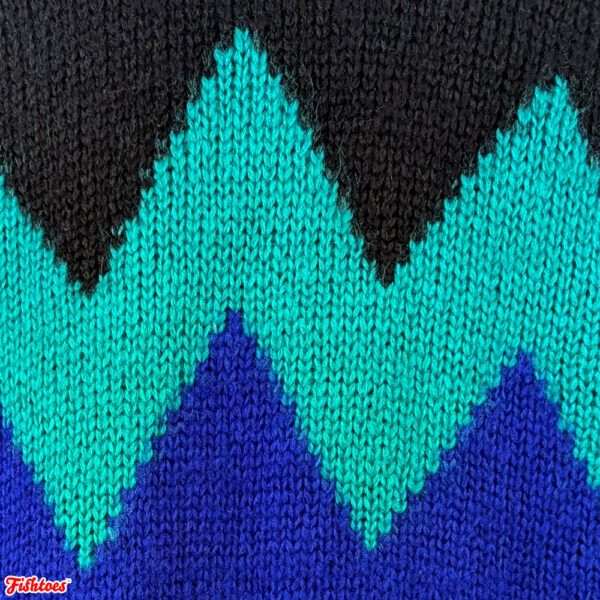 Black Blue Teal Green Zig Zag Woven Knit Fabric