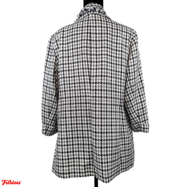 Black White Plaid Houndstooth Tweed Jacket Women's XL