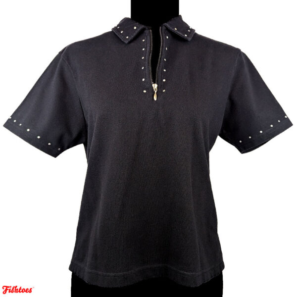 Blast 1990's 90's Black Quarter Zip Collared Trim Beaded Shirt Women's Small