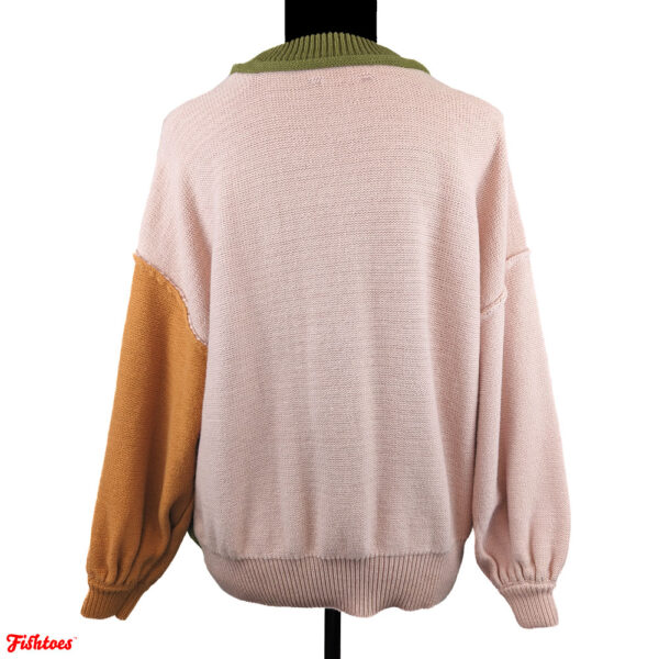 Colorblock Green Pink Orange Crewneck Sweater Women's Small